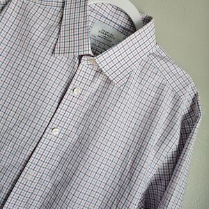 Charles Tyrwhitt Button-up Dress Shirt Mens 17.5/36 Blue Pink Square Pattern